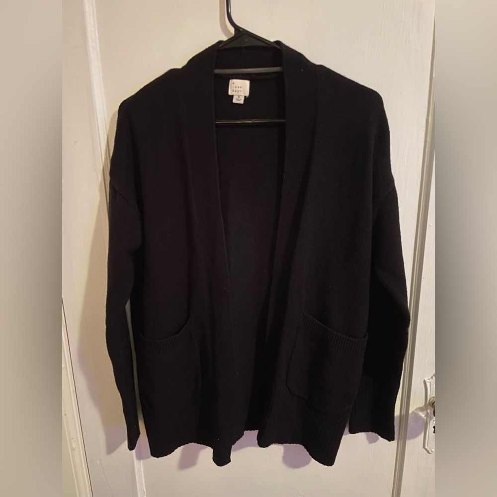 a new day. Black Open Front Knit Cotton Cardigan Sweater Sz. S